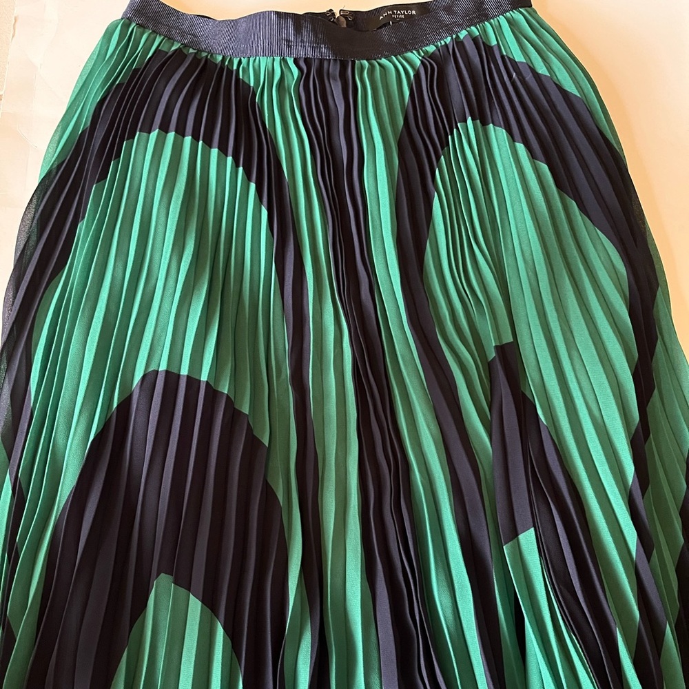 Ann Taylor Size 2P - Pleated Skirt Green/Navy - GUC